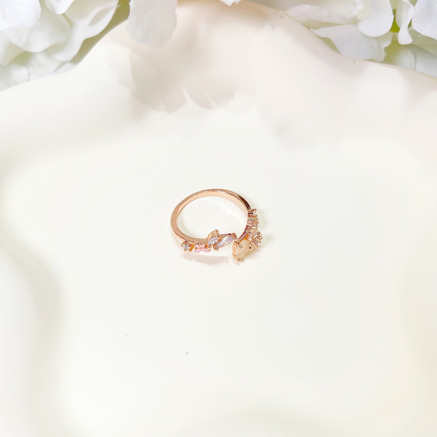 R013 rose gold pink gem crystal open flower ring sale