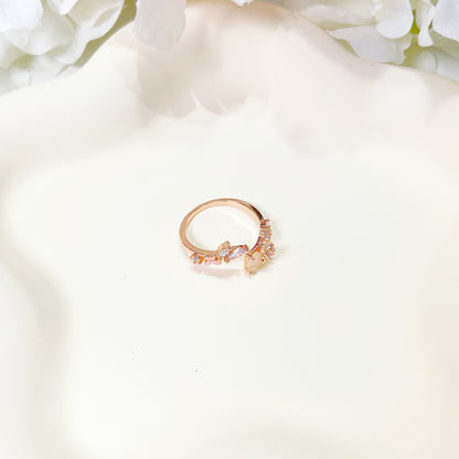 R013 rose gold pink gem crystal open flower ring sale
