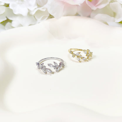 R018 crystal stone leaf adjustable ring sale