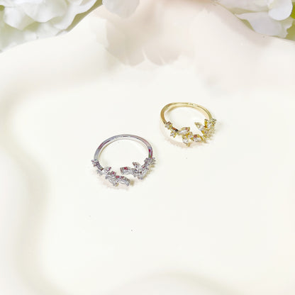 R018 crystal stone leaf adjustable ring sale