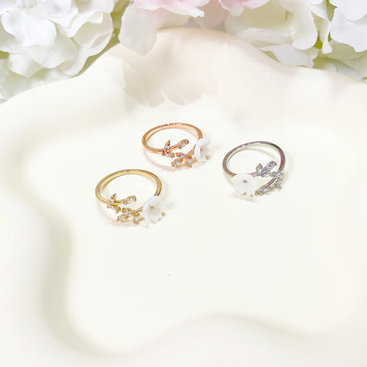R024 flower leaf crystal gem adjustable ring sale