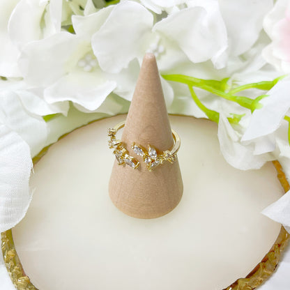 R018 crystal stone leaf adjustable ring sale