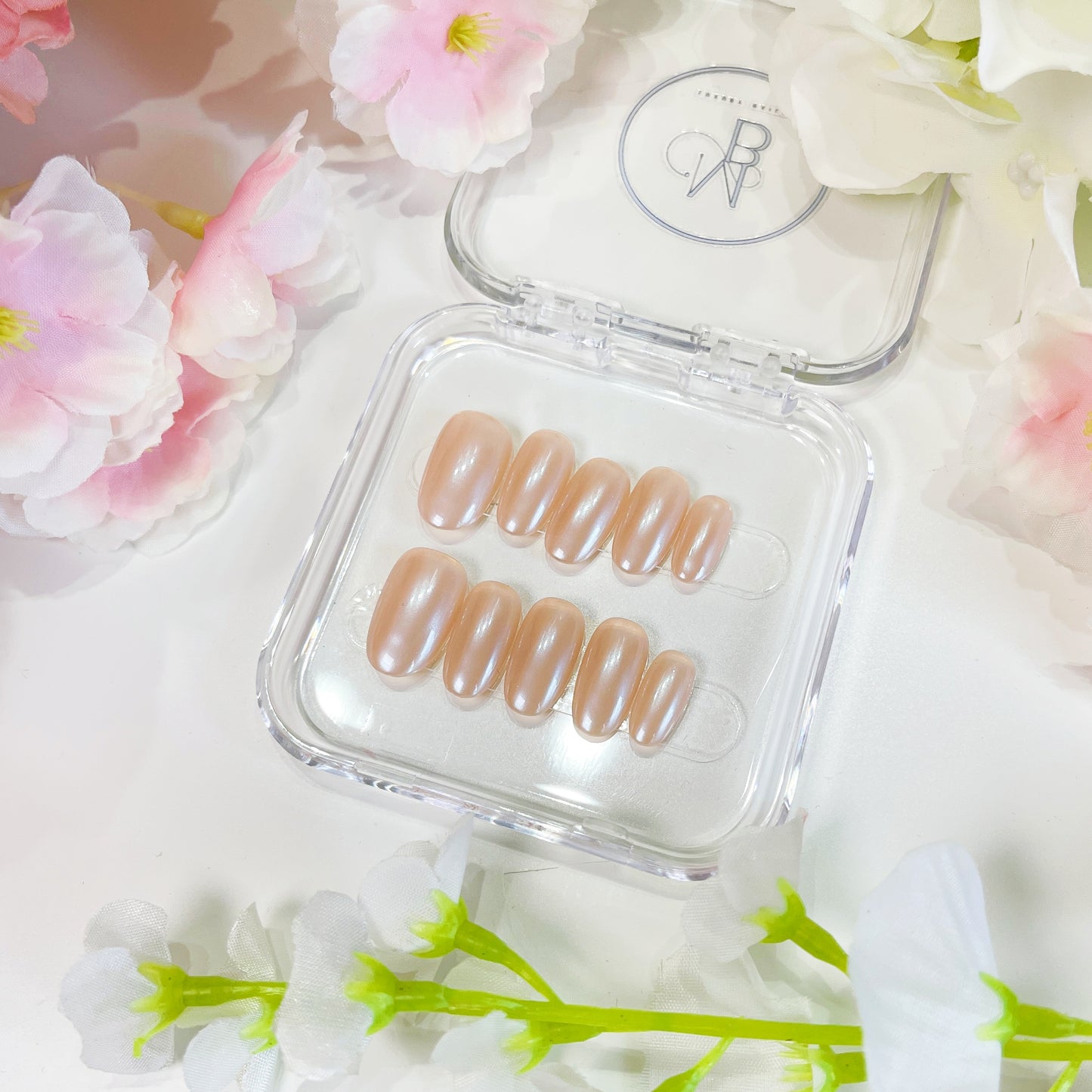 PO004 pearl white solid color press on nails