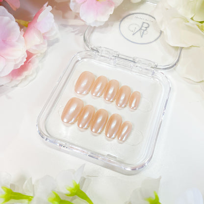 PO004 pearl white solid color press on nails