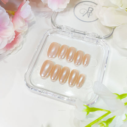 PO004 pearl white solid color press on nails