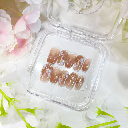 PO002 blush pink flower press on nails