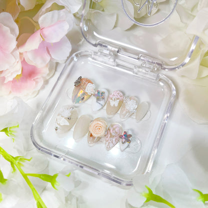 PO011 3D flower wedding bridal almond press on nails