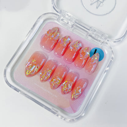 PO018 glitter aurora gem crystal press on nails