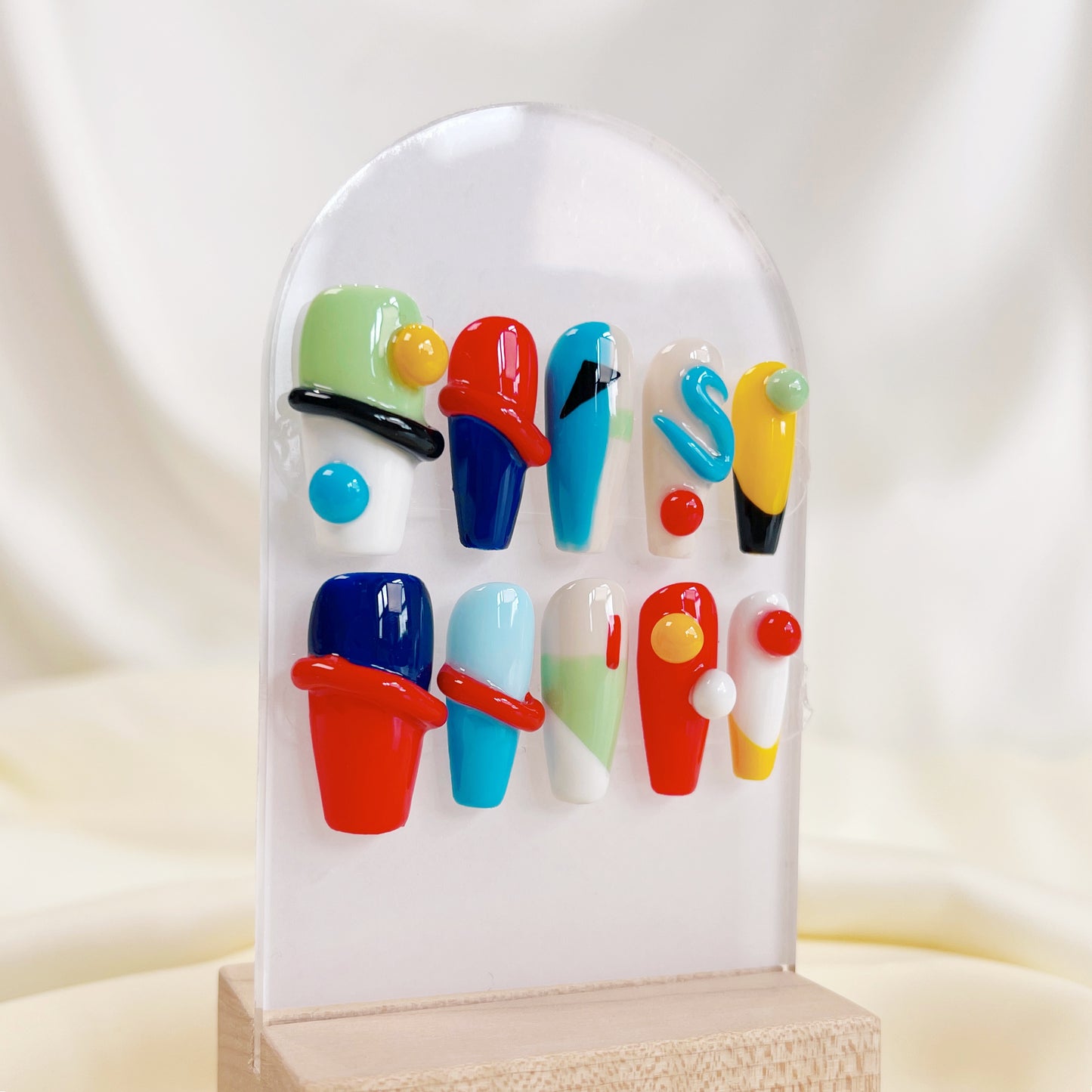 PO019 3D color block abstract geometric press on nails