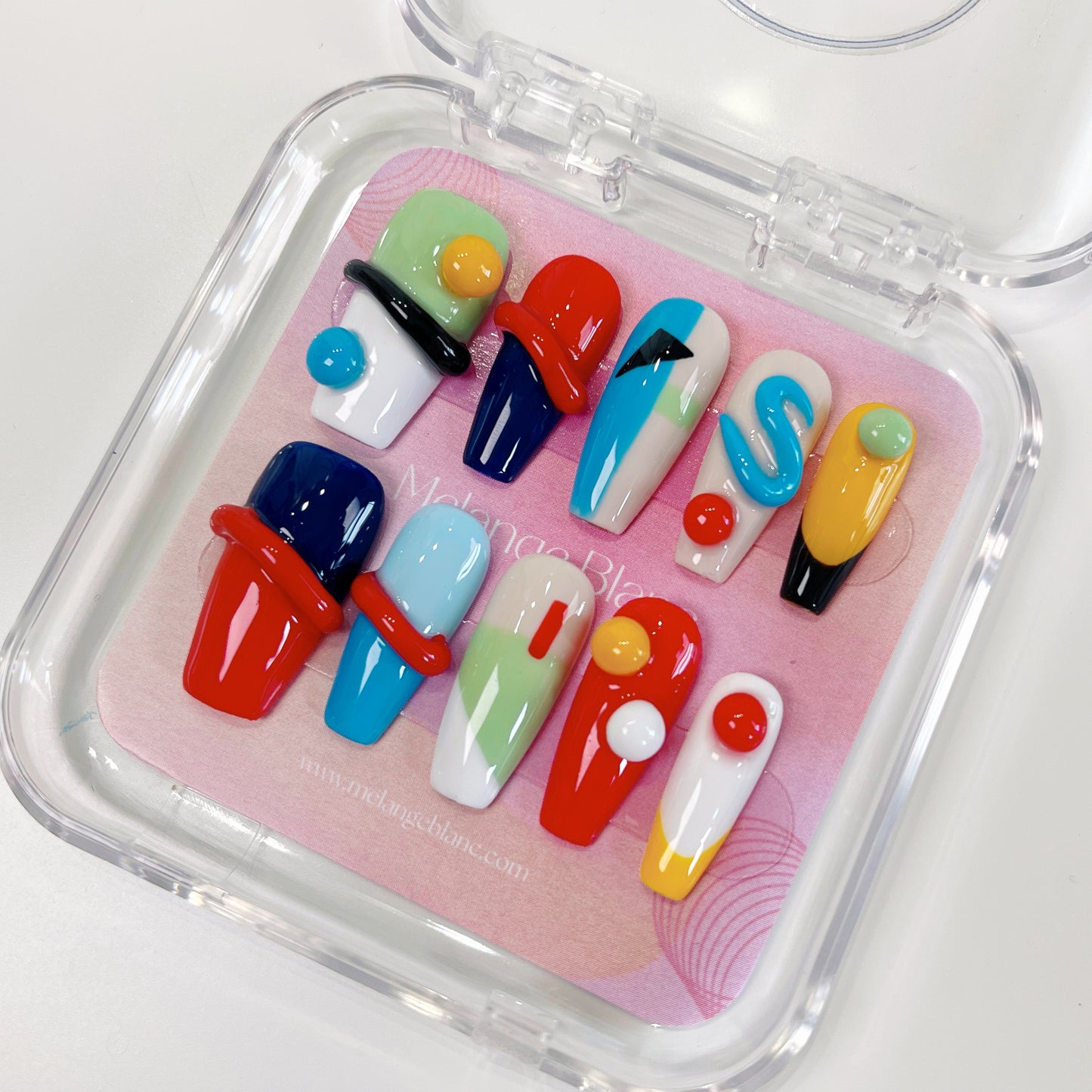 PO019 3D color block abstract geometric press on nails