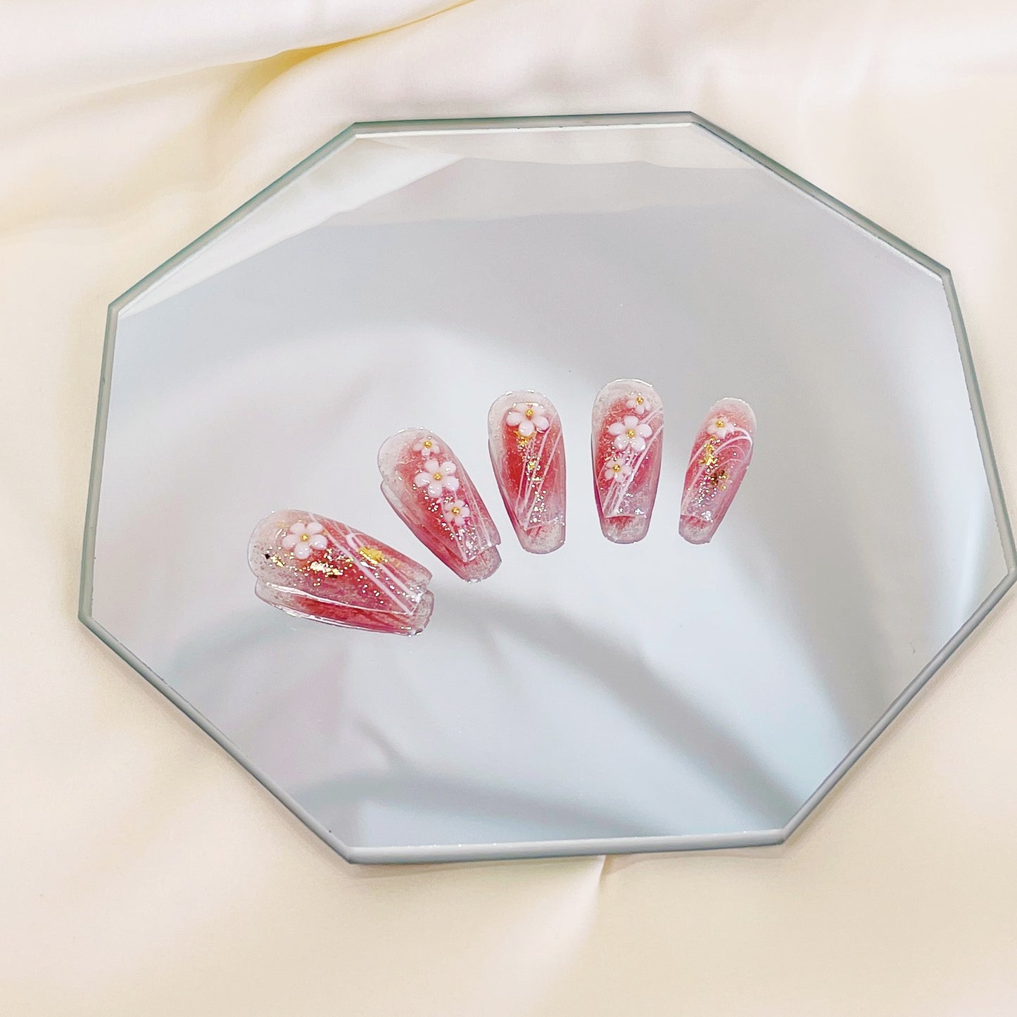 PO020 3D flower aurora coffin coffin press on nail
