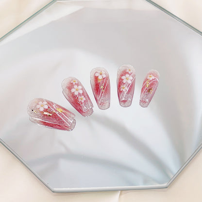 PO020 3D flower aurora coffin coffin press on nail
