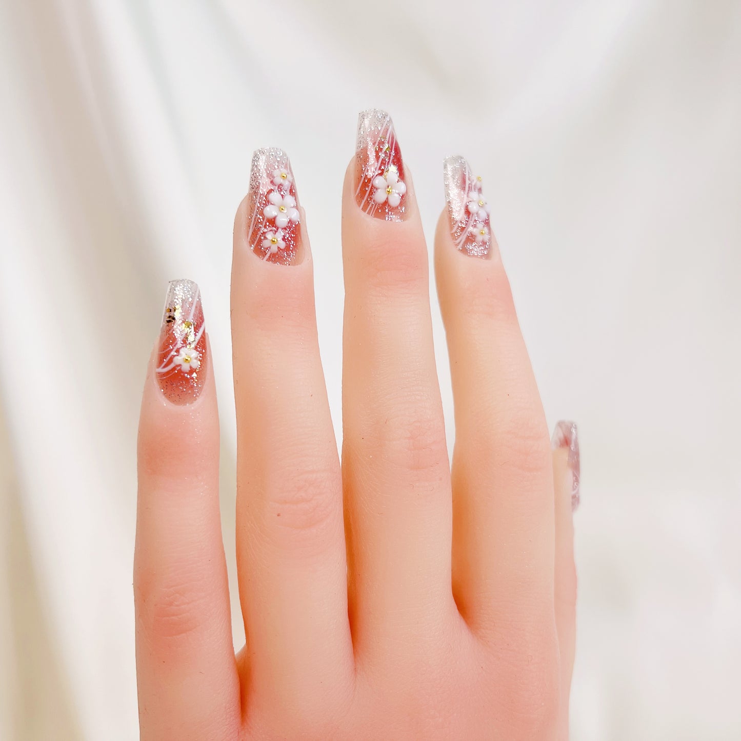 PO020 3D flower aurora coffin coffin press on nail