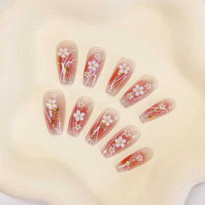 PO020 3D flower aurora coffin coffin press on nail