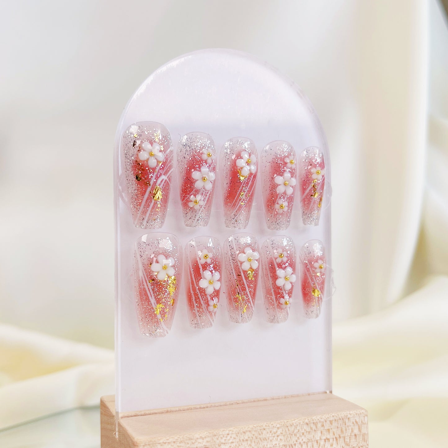 PO020 3D flower aurora coffin coffin press on nail