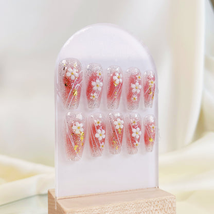 PO020 3D flower aurora coffin coffin press on nail