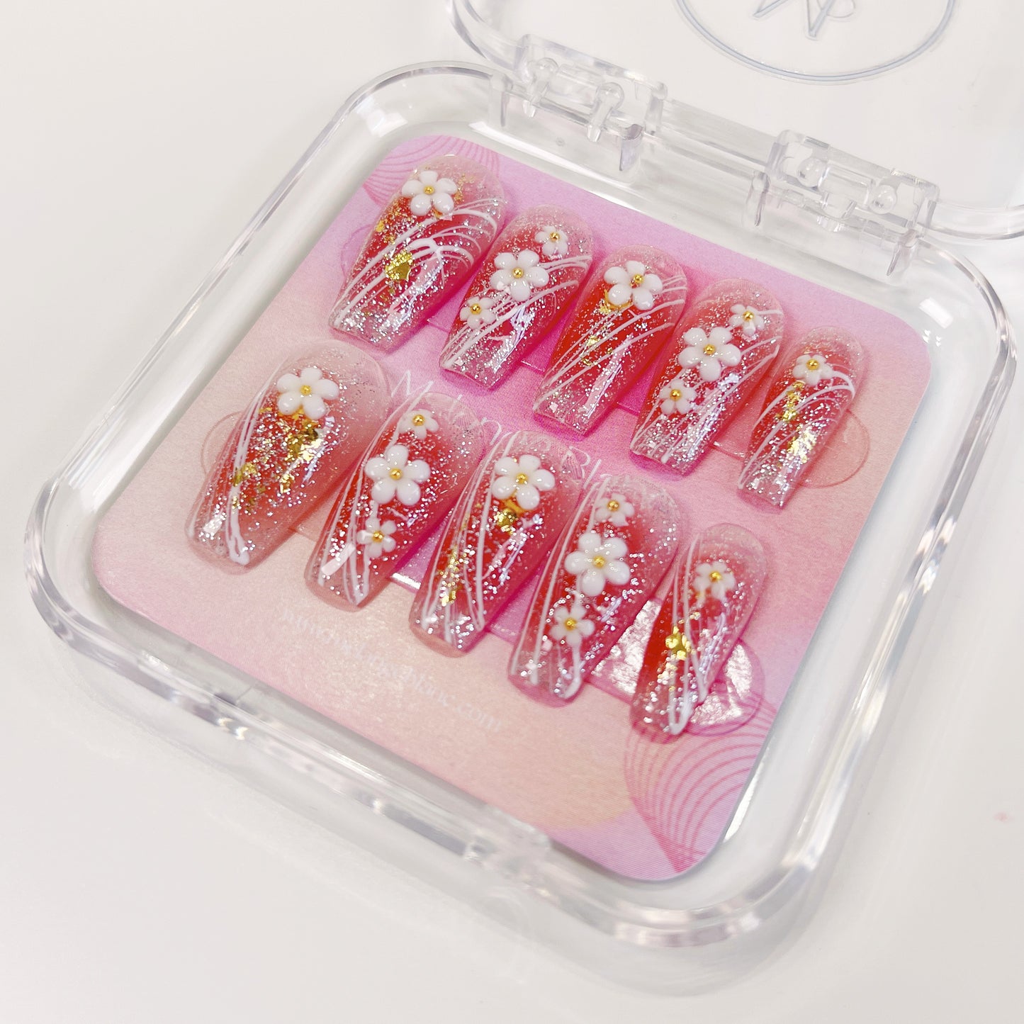 PO020 3D flower aurora coffin coffin press on nail