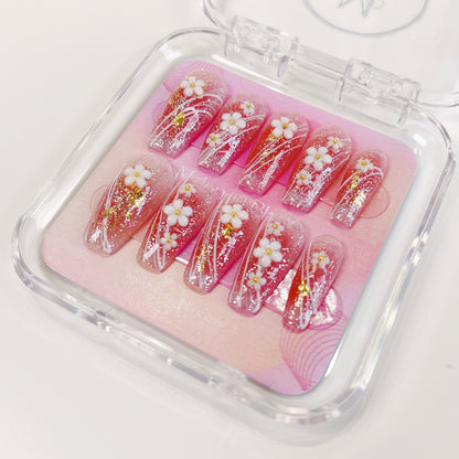 PO020 3D flower aurora coffin coffin press on nail