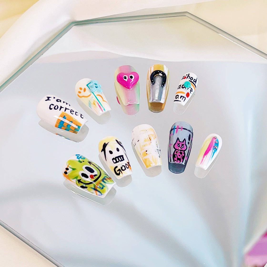 PO022 3D art colorful graffiti coffin press on nails