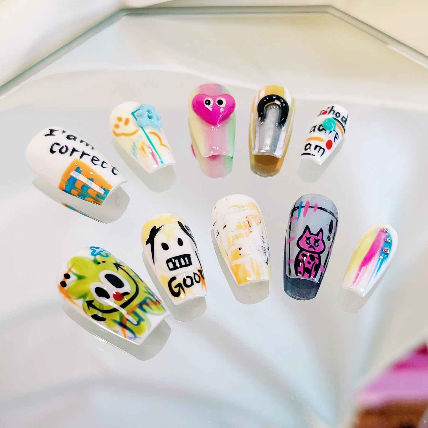 PO022 3D art colorful graffiti coffin press on nails