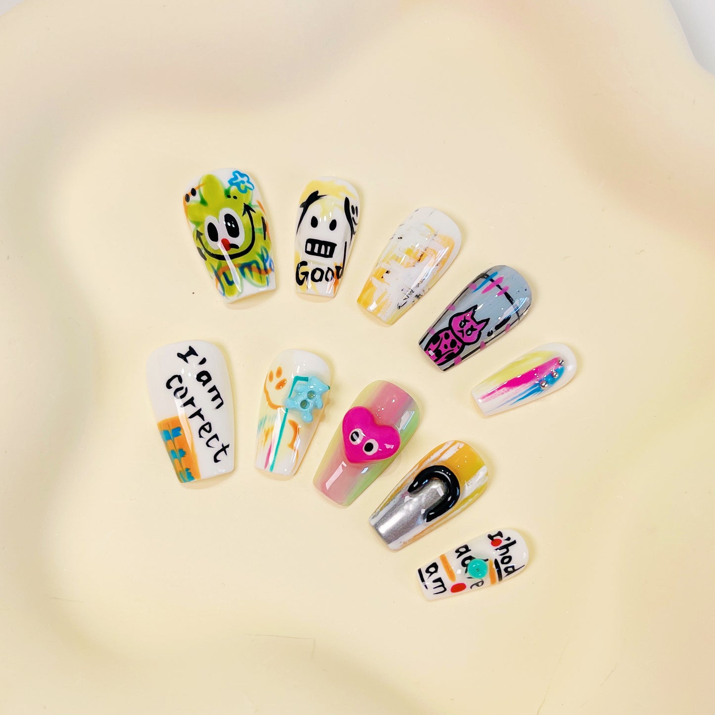 PO022 3D art colorful graffiti coffin press on nails
