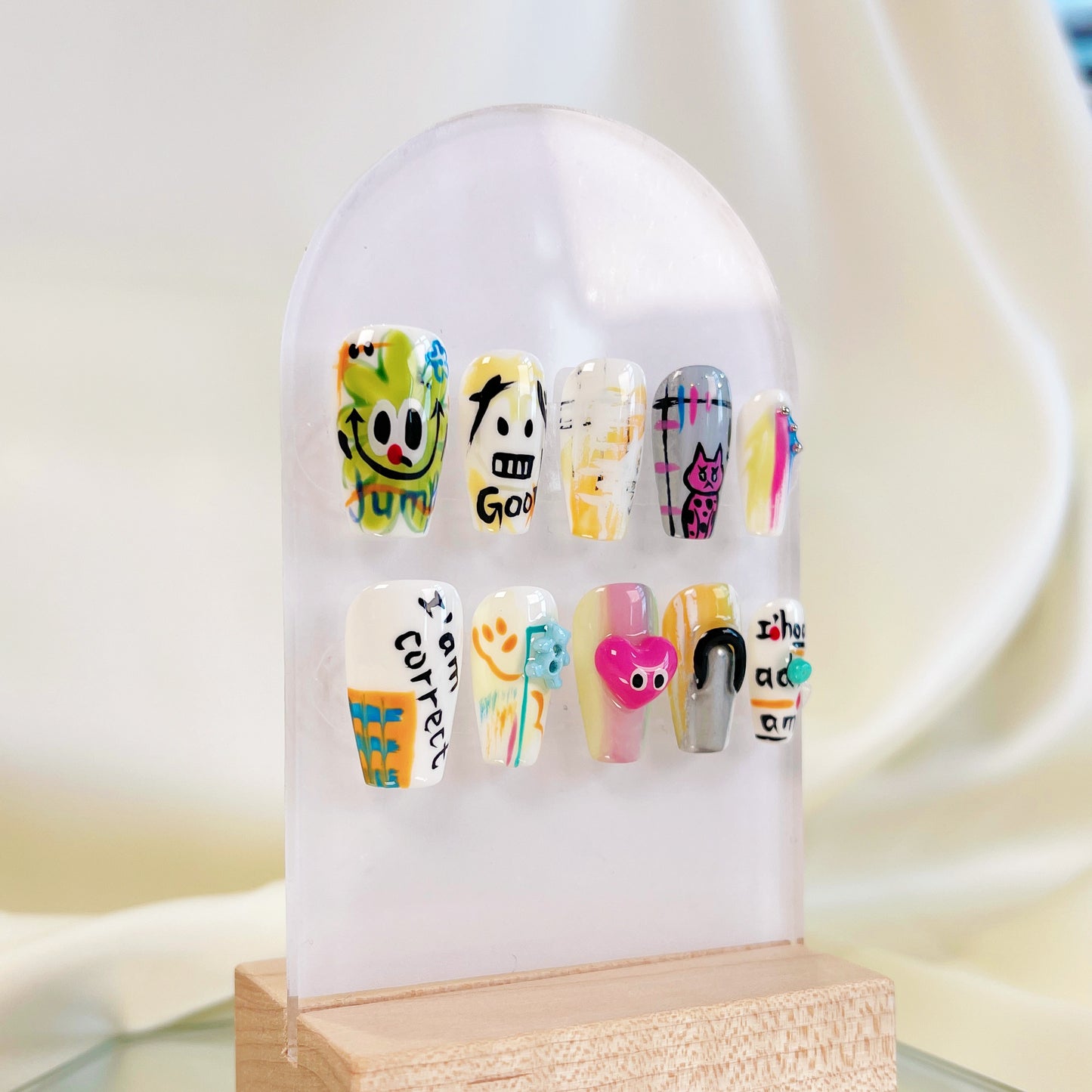 PO022 3D art colorful graffiti coffin press on nails