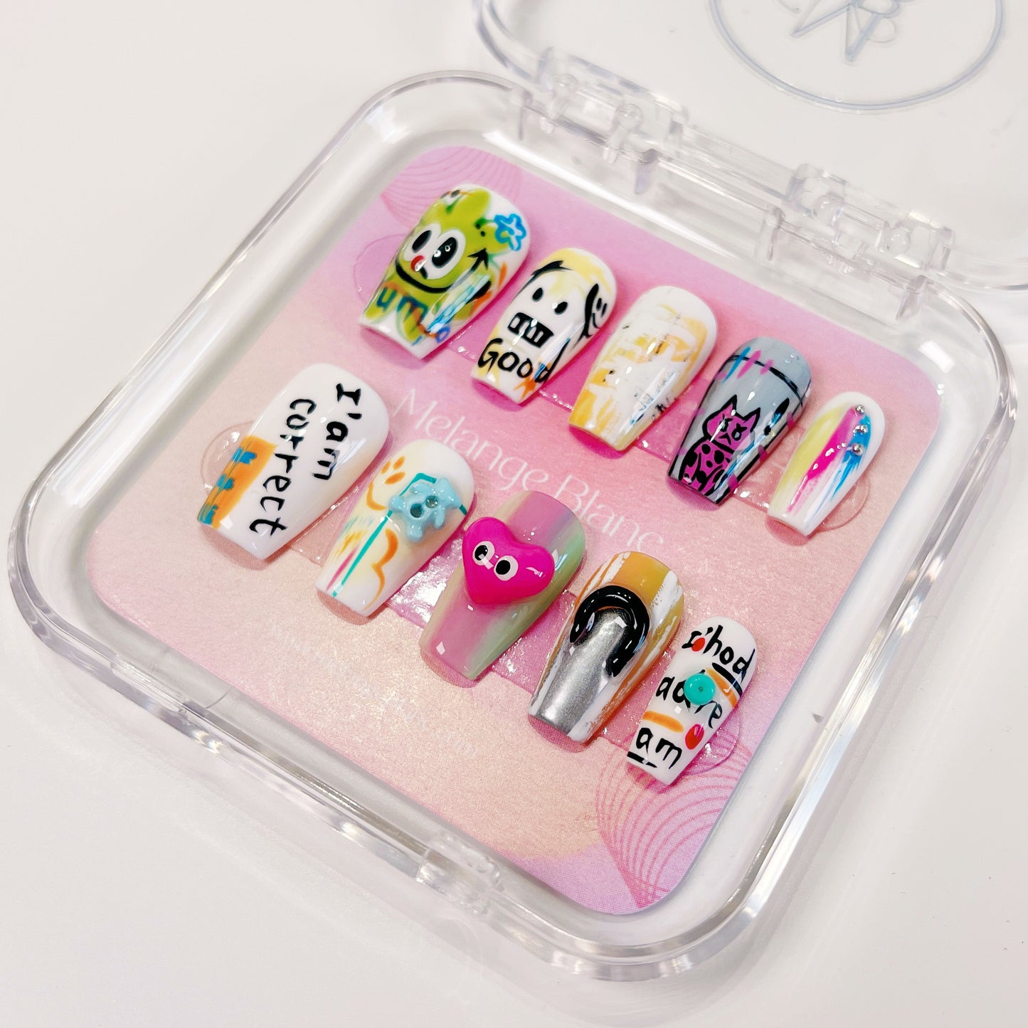 PO022 3D art colorful graffiti coffin press on nails