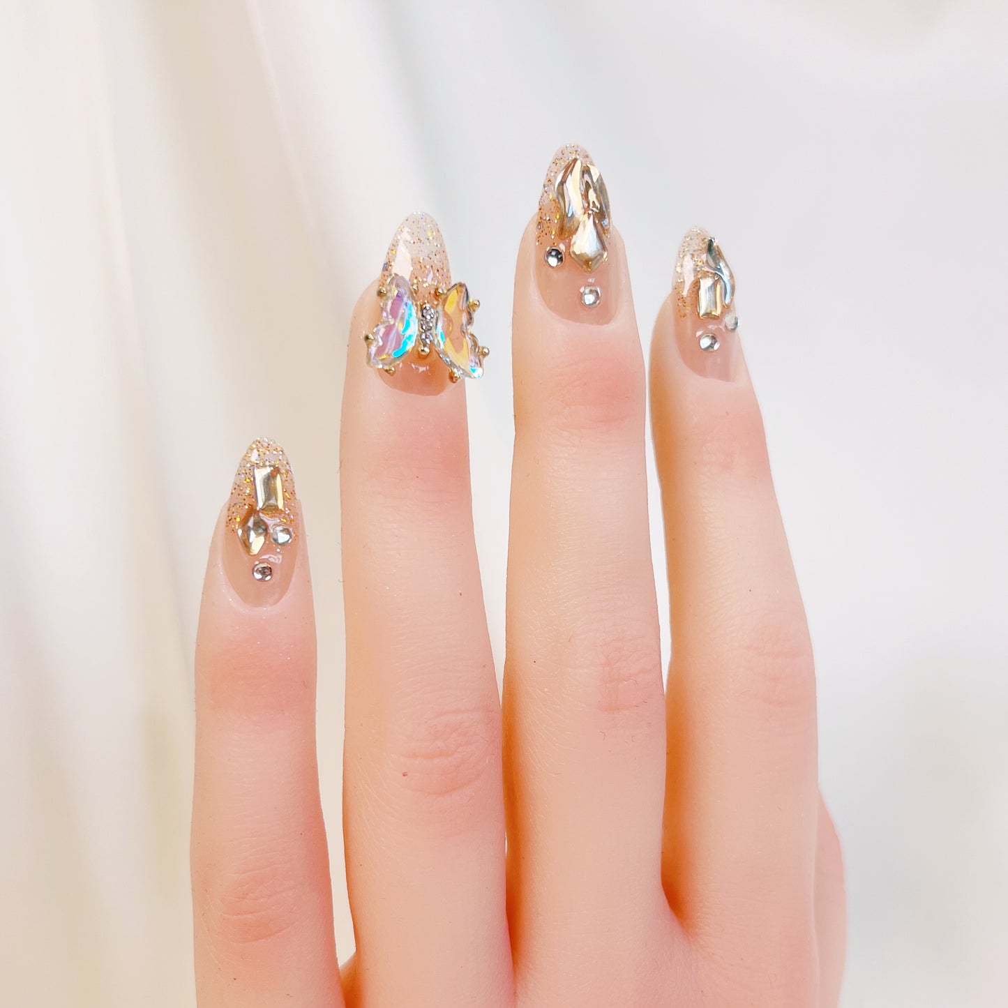 PO023 3D crystal butterfly rhinestone gem glitter press on nails