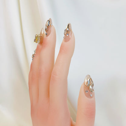 PO023 3D crystal butterfly rhinestone gem glitter press on nails