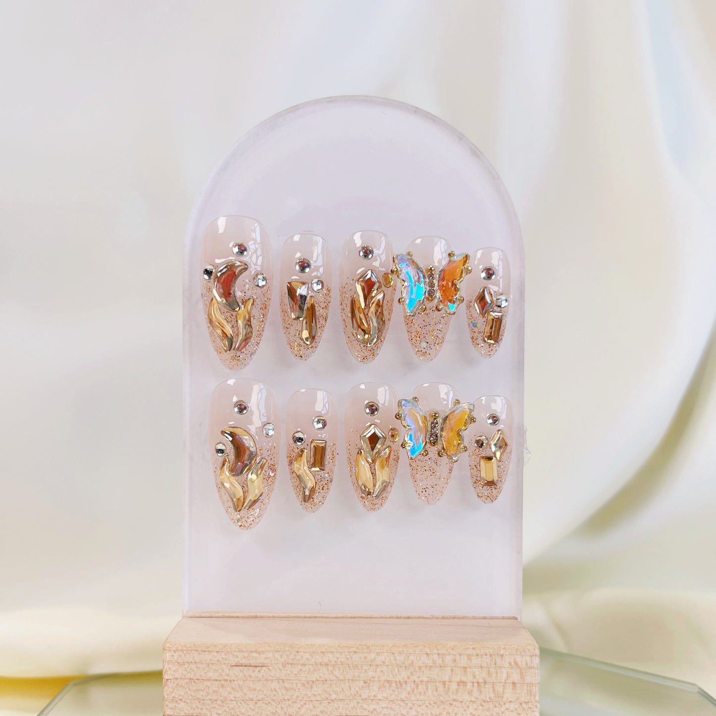 PO023 3D crystal butterfly rhinestone gem glitter press on nails