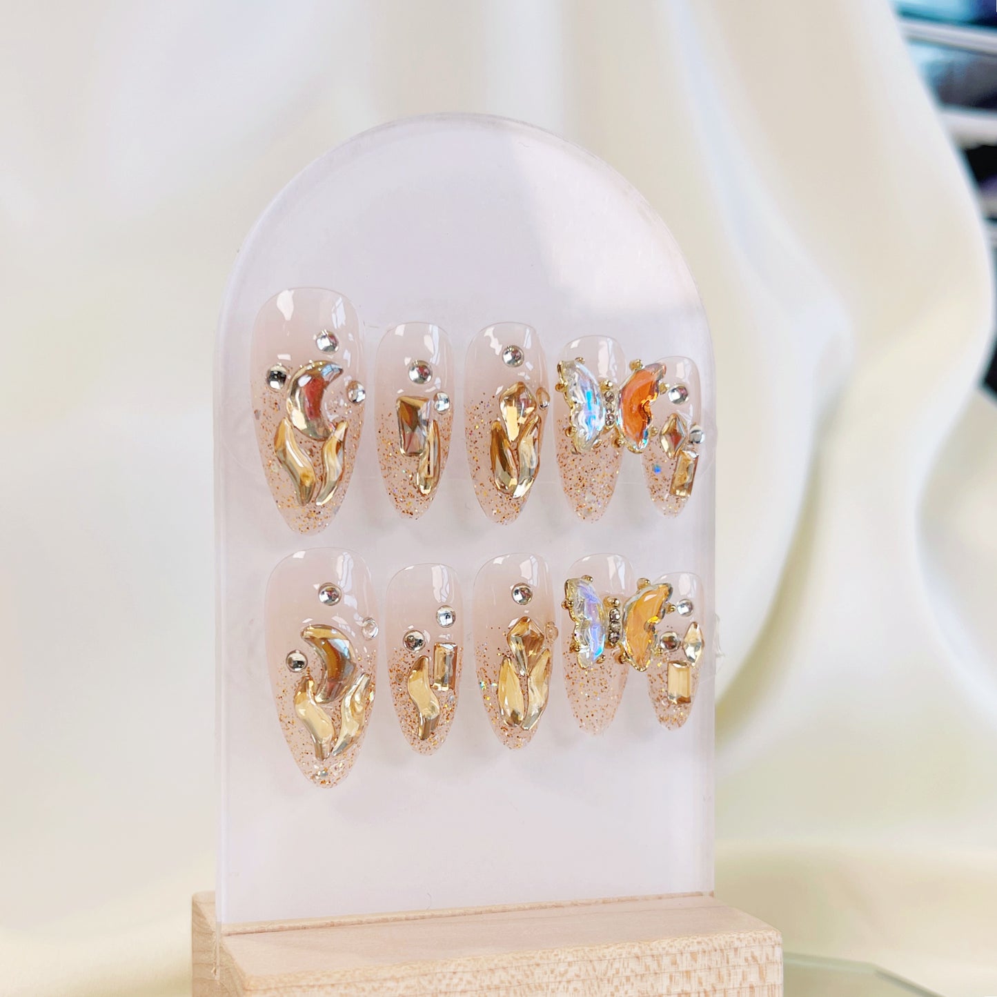 PO023 3D crystal butterfly rhinestone gem glitter press on nails