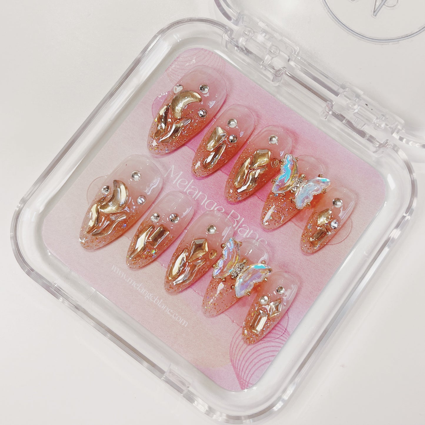 PO023 3D crystal butterfly rhinestone gem glitter press on nails