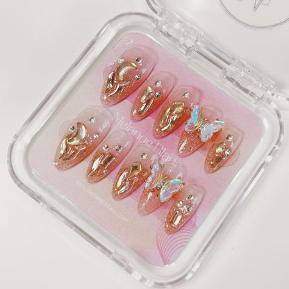 PO023 3D crystal butterfly rhinestone gem glitter press on nails