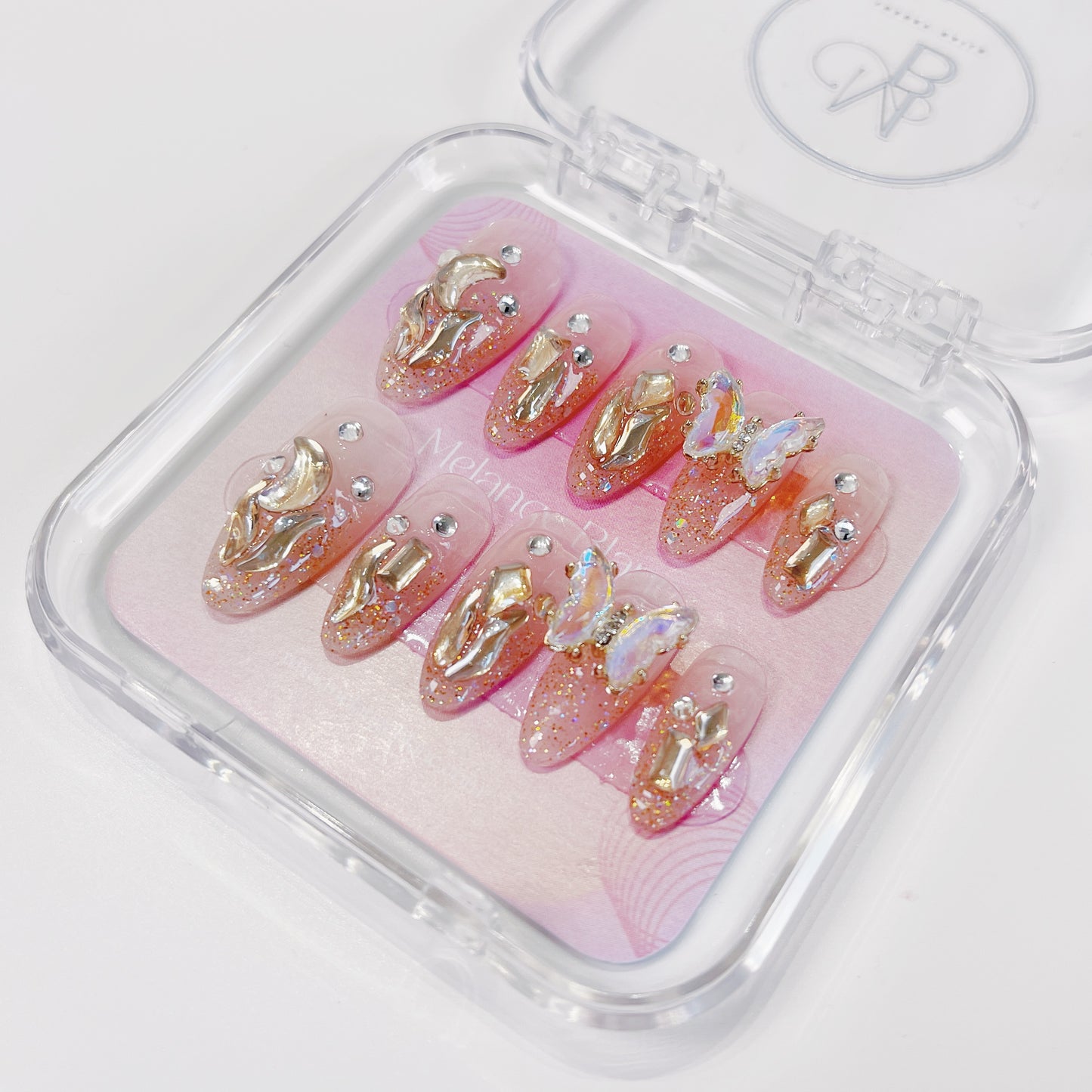 PO023 3D crystal butterfly rhinestone gem glitter press on nails