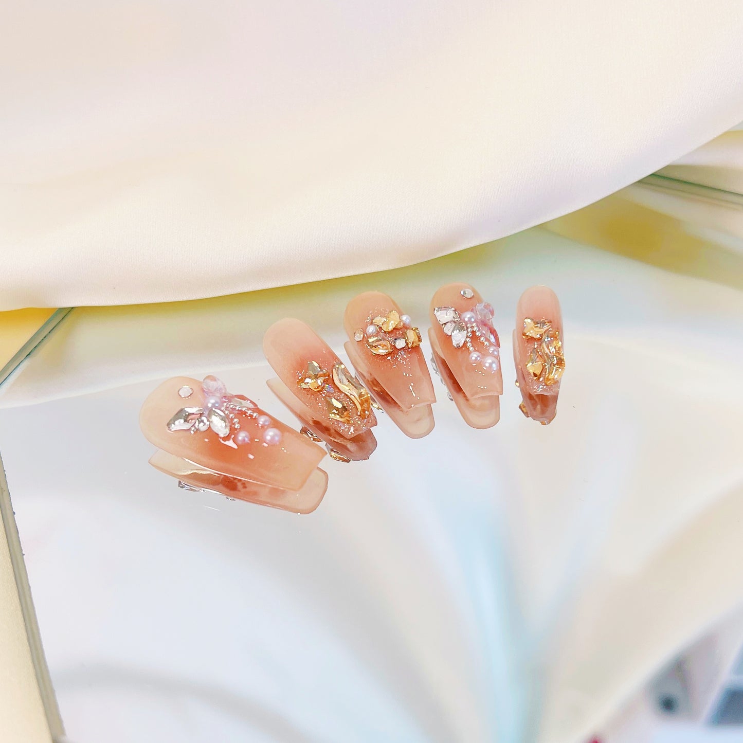 PO024 3D aurora butterfly crystal gem press on nails
