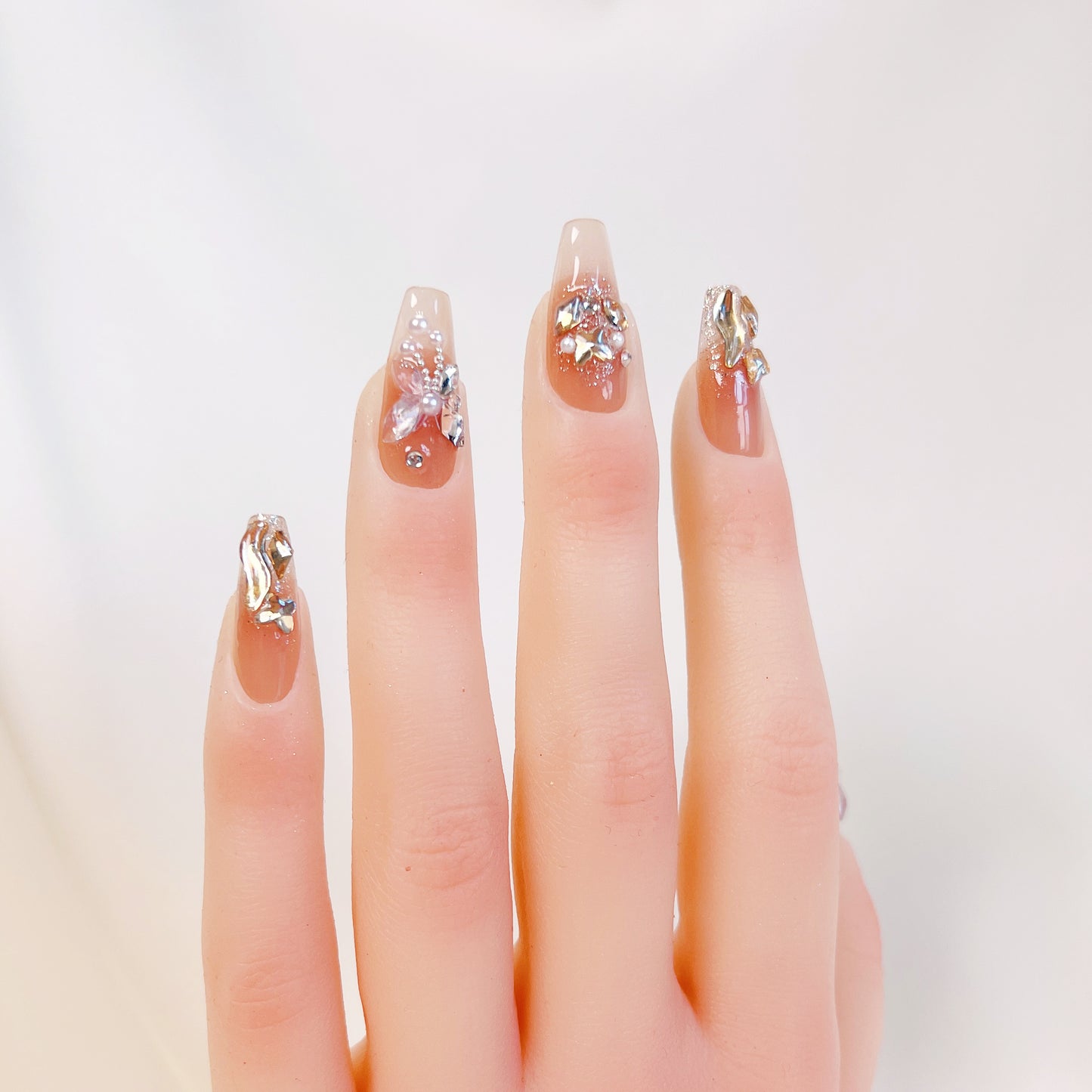 PO024 3D aurora butterfly crystal gem press on nails