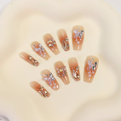 PO024 3D aurora butterfly crystal gem press on nails