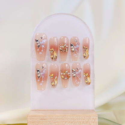 PO024 3D aurora butterfly crystal gem press on nails