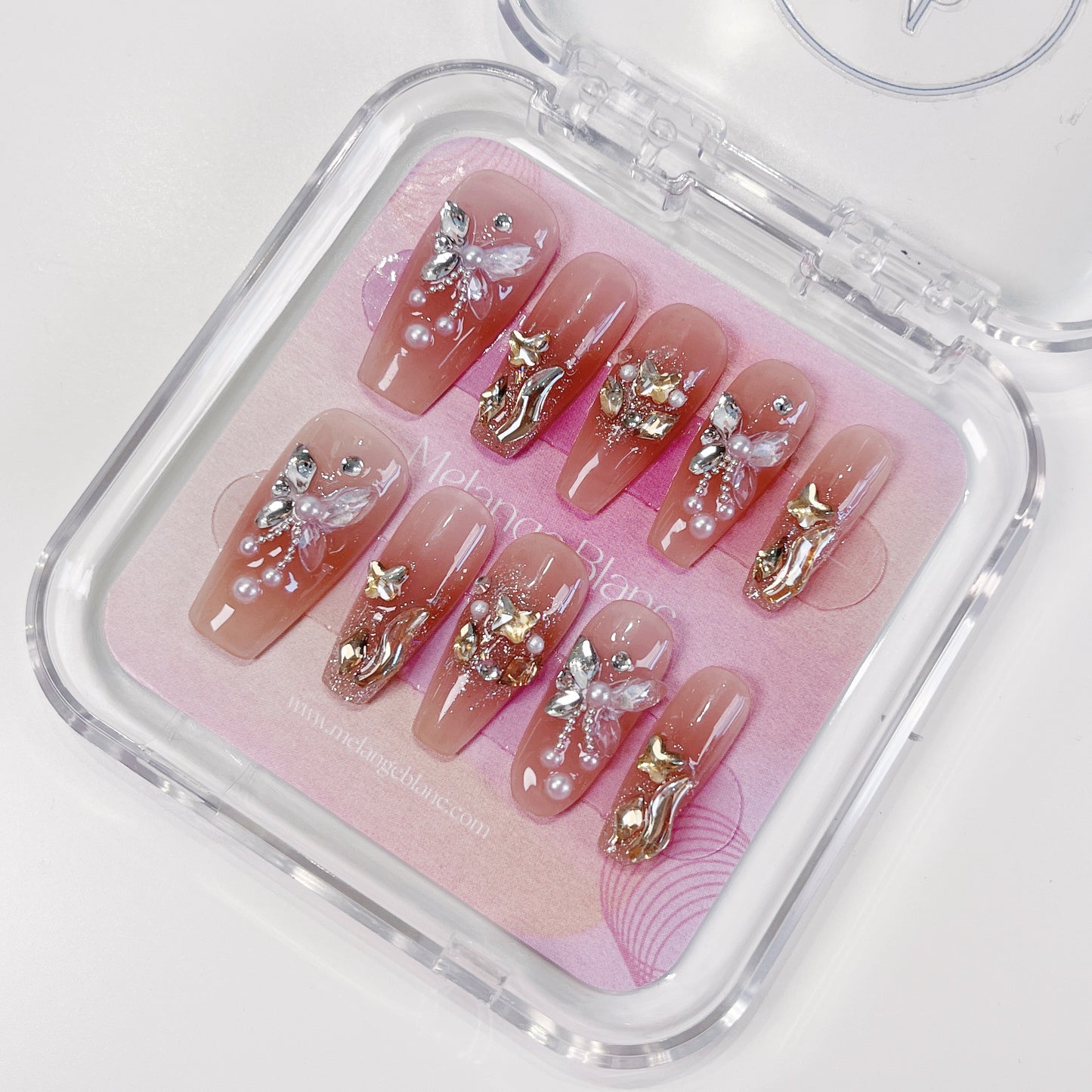 PO024 3D aurora butterfly crystal gem press on nails