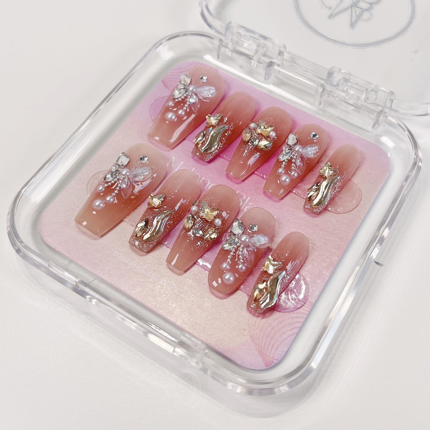 PO024 3D aurora butterfly crystal gem press on nails