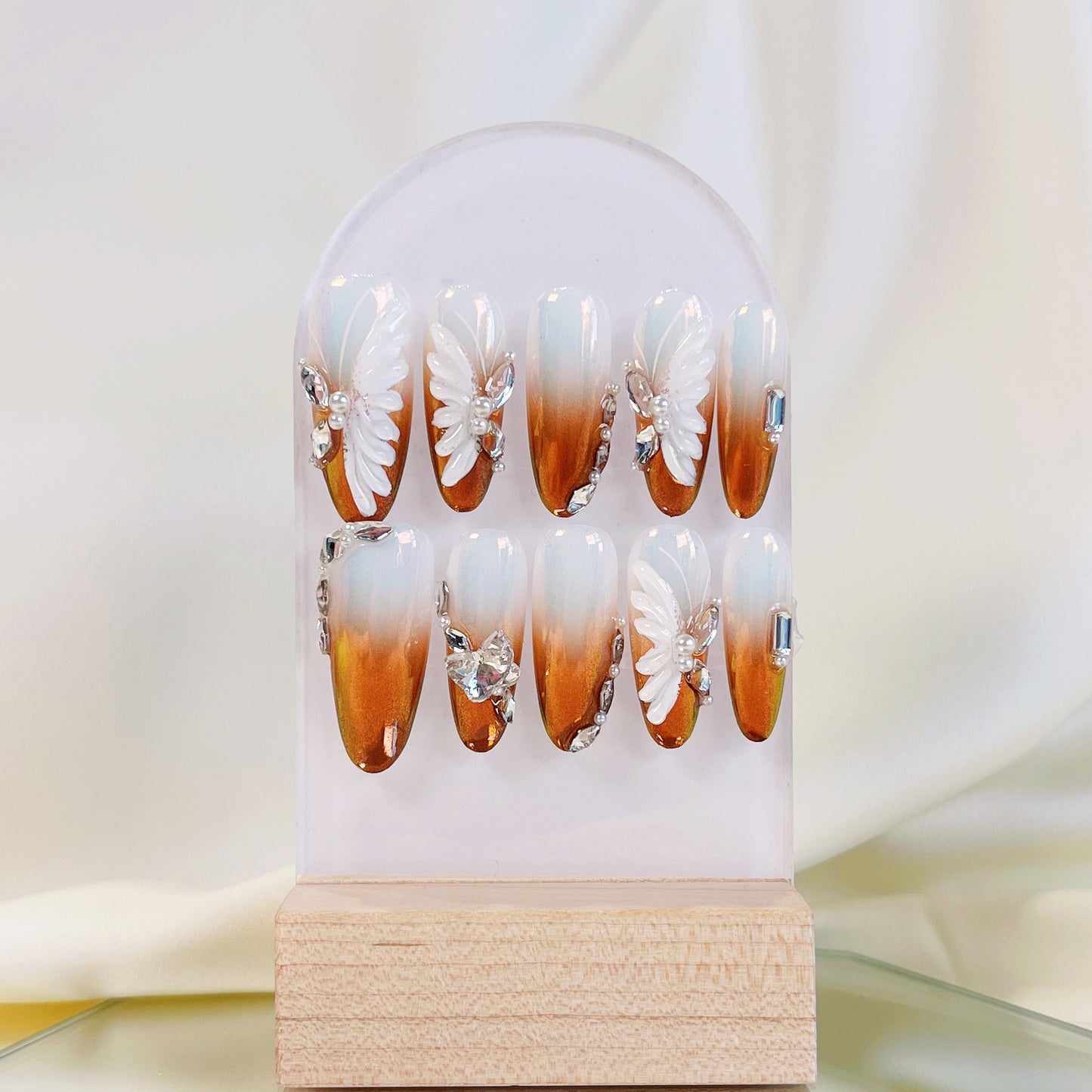 PO027 two tone ombre gradient butterfly press on nails