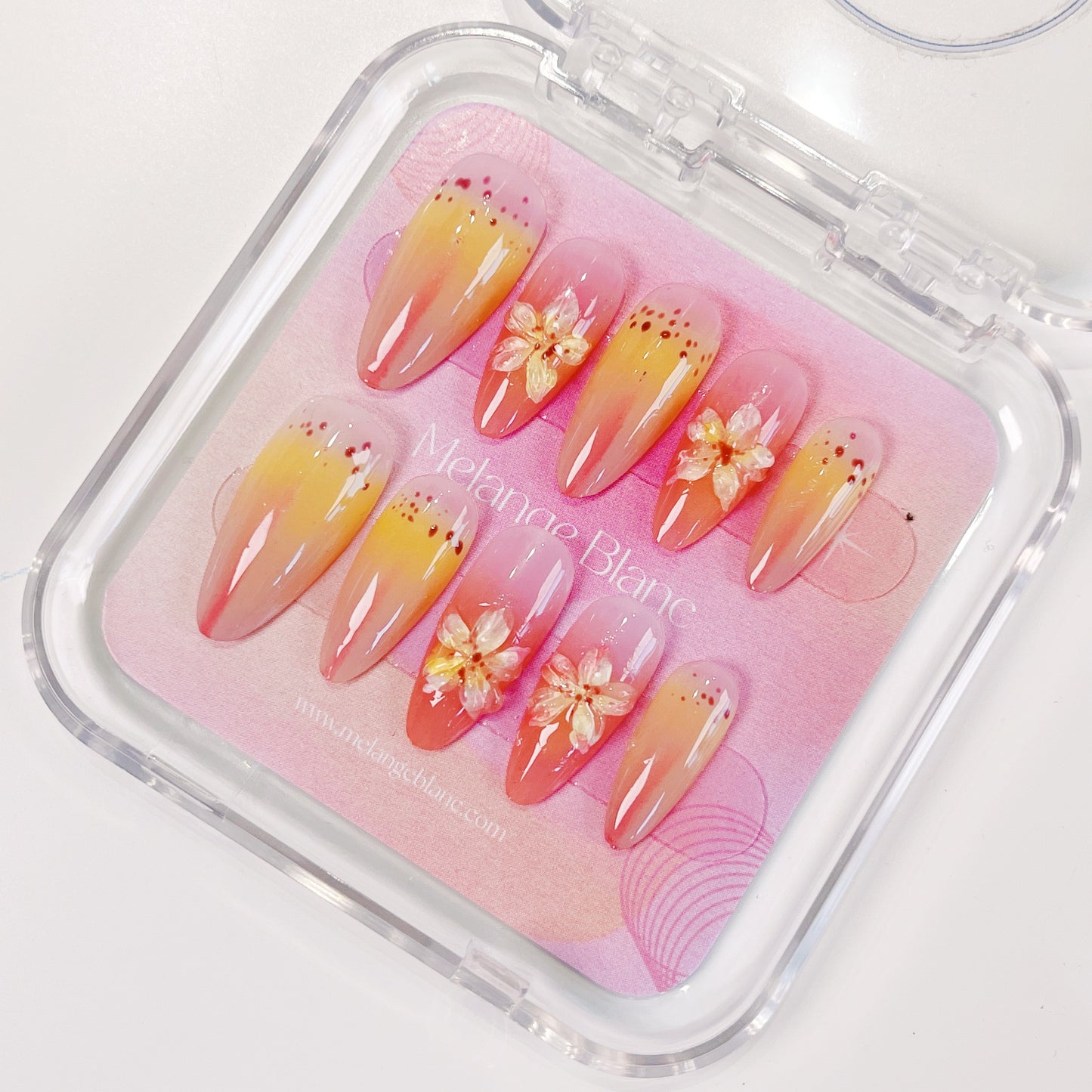 PO031 aurora tropical 3D flower almond press on nails