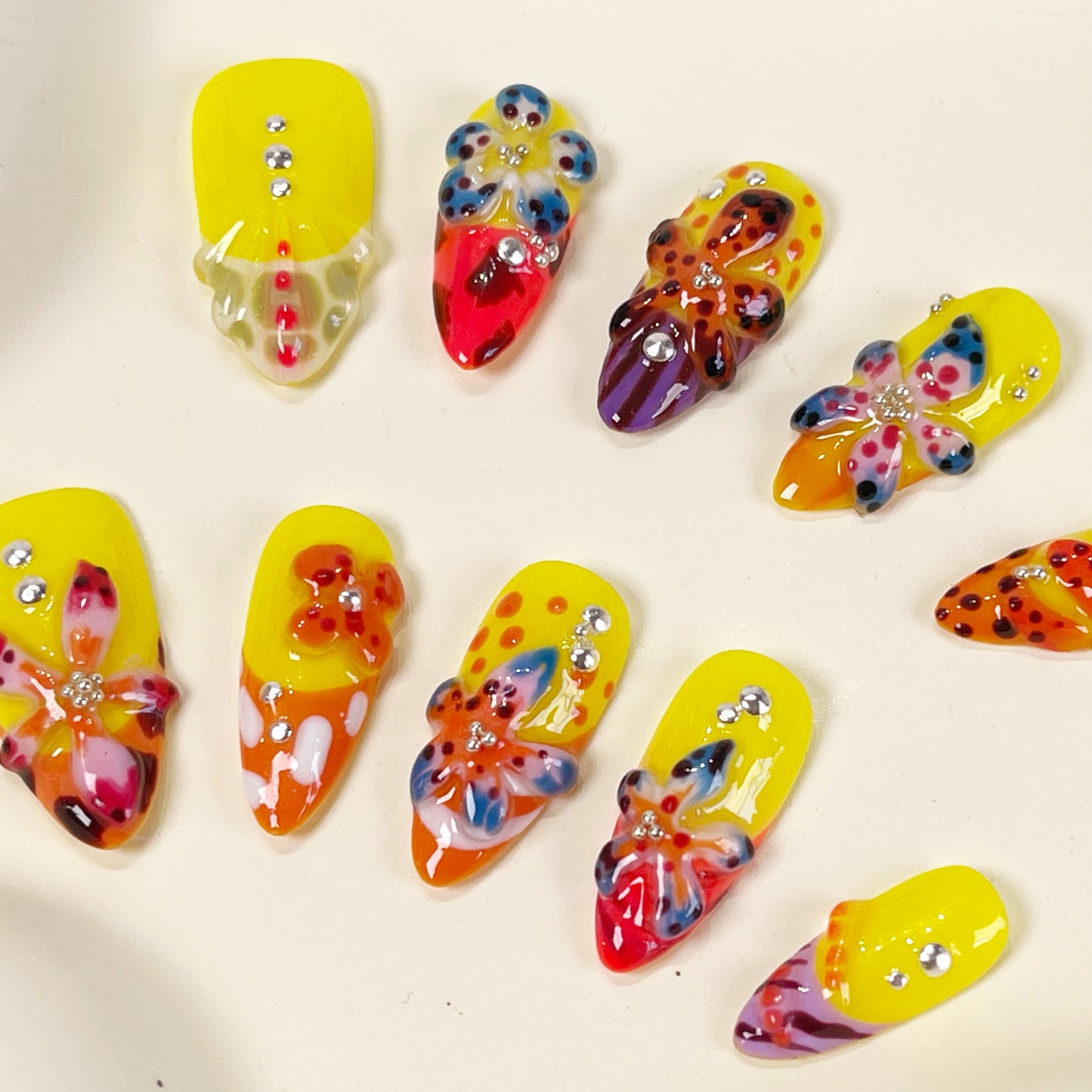 PO041 cute tropical orchid flower press on nails