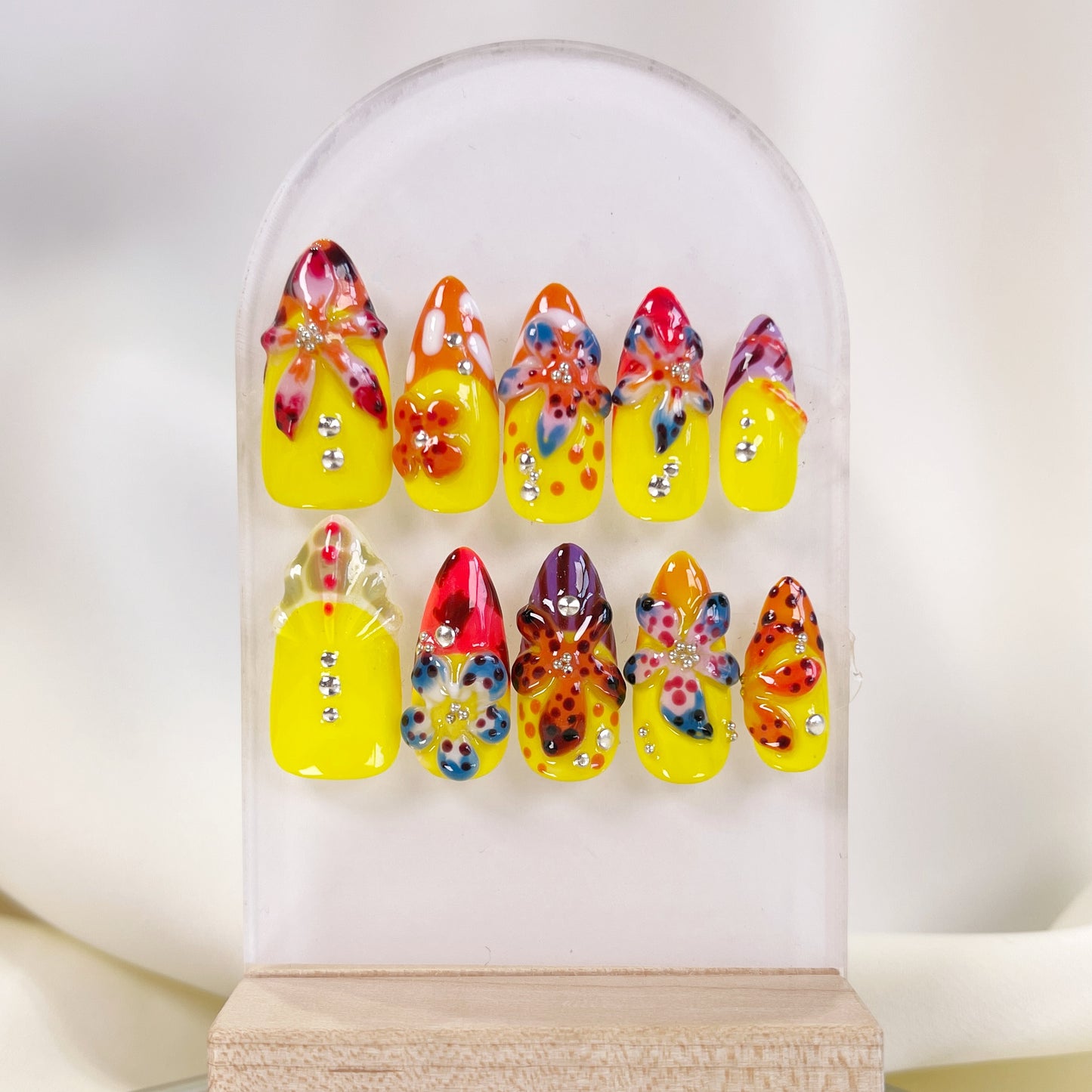 PO041 cute tropical orchid flower press on nails