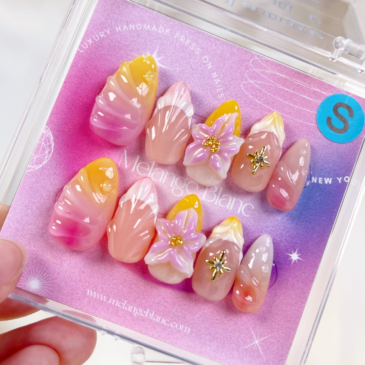 PO042 3D tropical beach flower press on nails