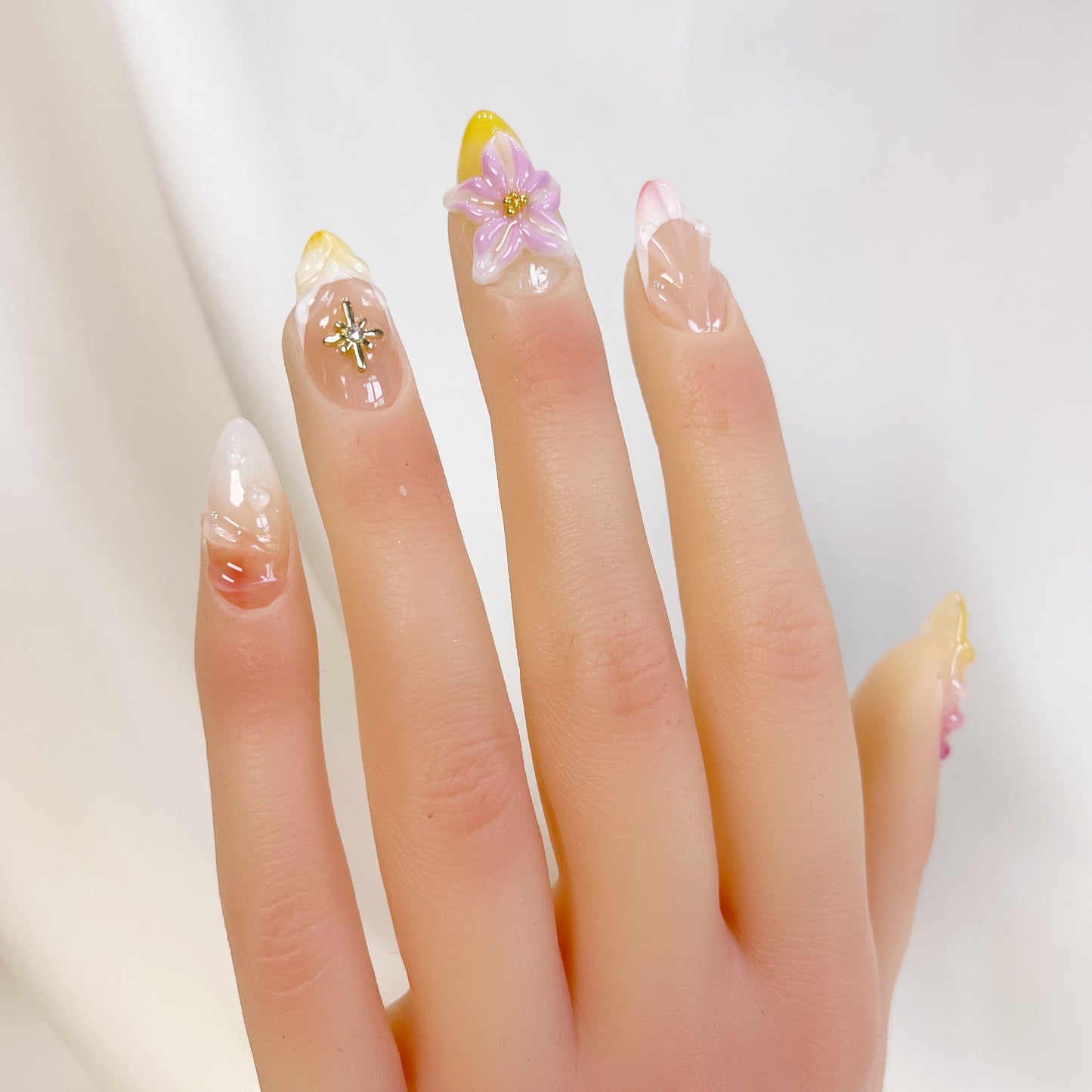 PO042 3D tropical beach flower press on nails