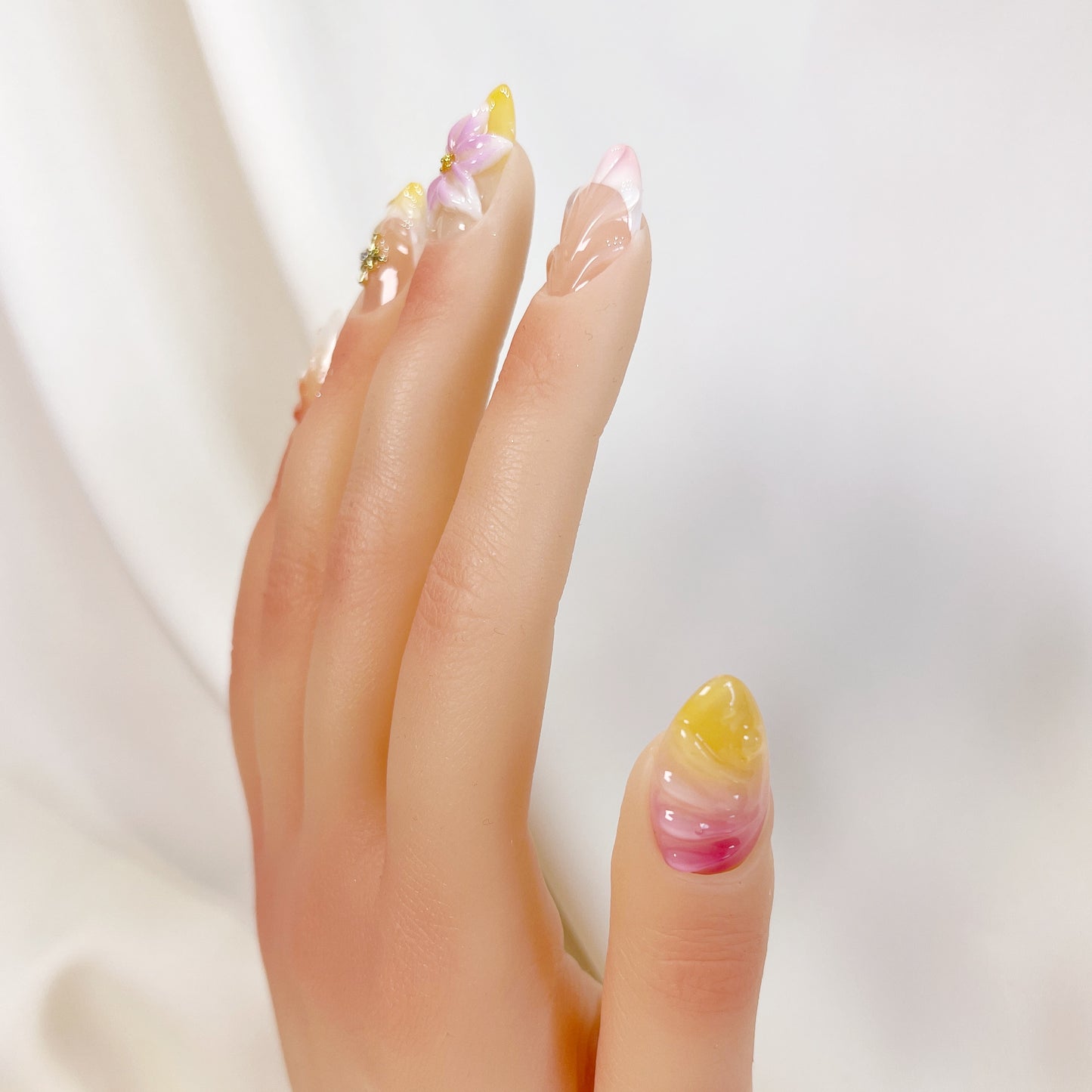 PO042 3D tropical beach flower press on nails