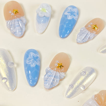 PO043 3D mermaid seashell press on nails