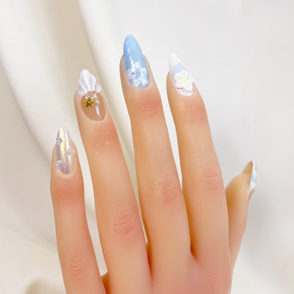PO043 3D mermaid seashell press on nails