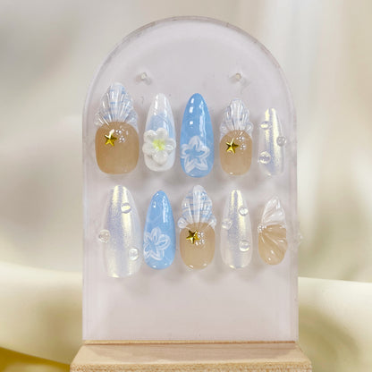 PO043 3D mermaid seashell press on nails